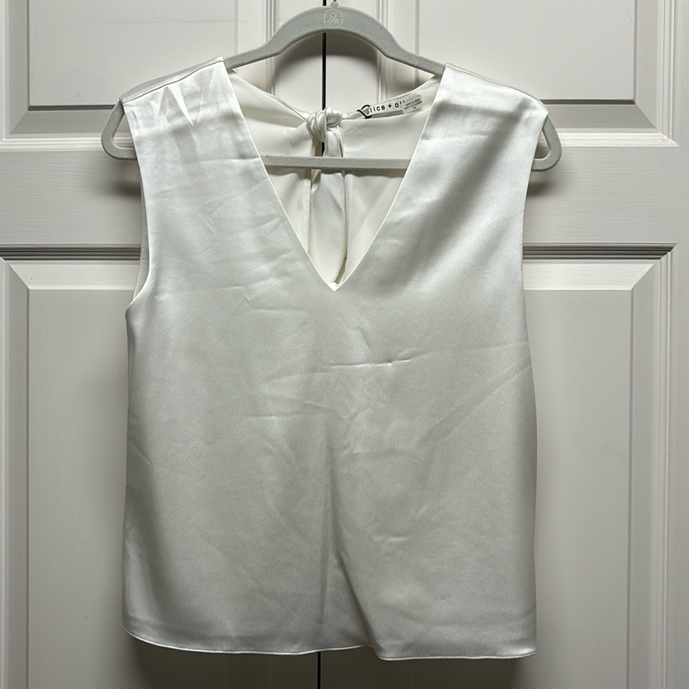 Alice and Olivia satin off-white top